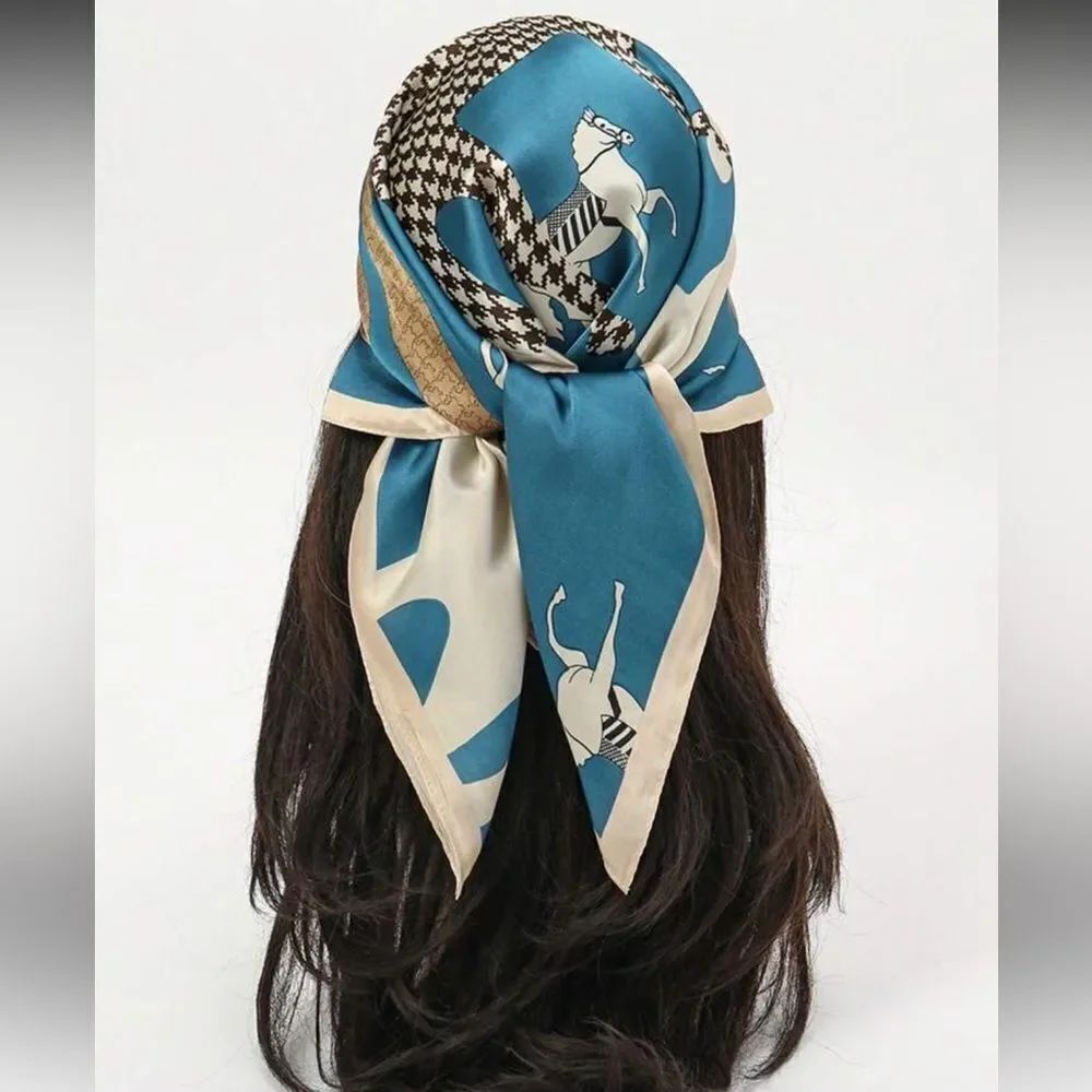 Blue and Cream Horse Print Scarf A1394